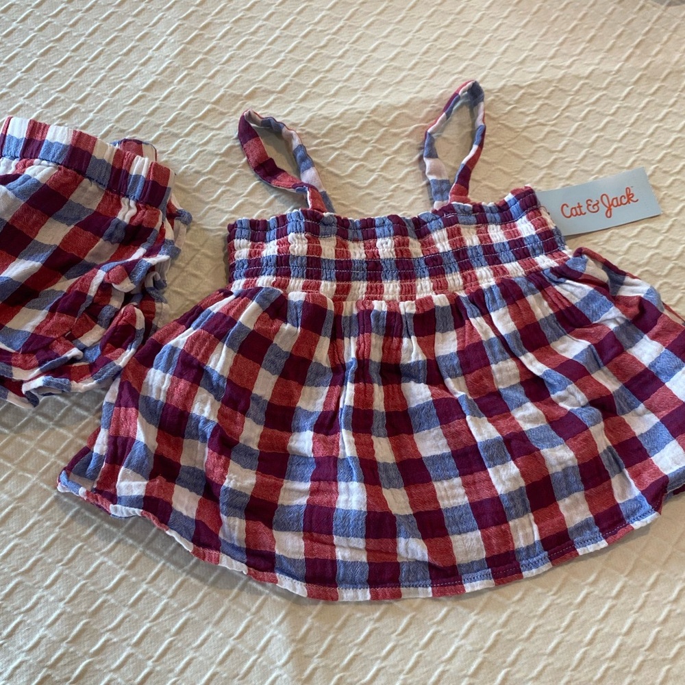 New! Cat & Jack Red/White/Blue Plaid Set. Tank/Shorts. Various sizes Available. - Picture 6 of 7